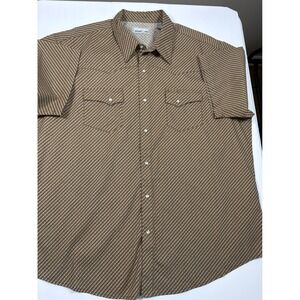 Wrangler Wrancher Mens XXL Brown Geometric Pearl Snap Western Short Sleeve Shirt